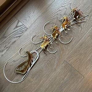 Vintage Metal Santa, Reindeer with Bows and Sleigh Holiday Home Decor